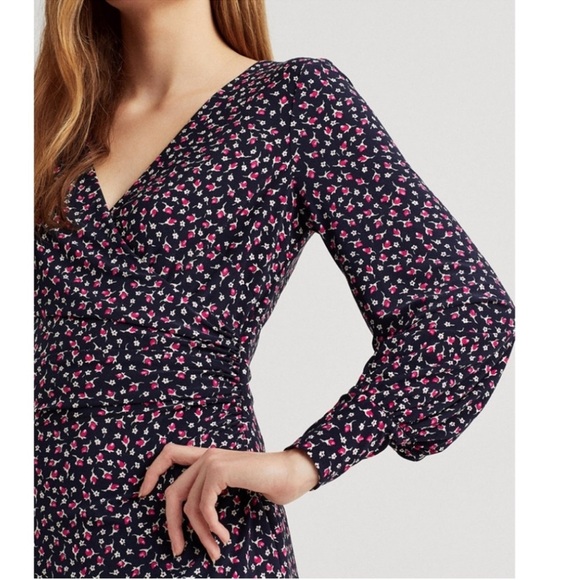 Lauren Ralph Lauren Georgette French Navy Pink Floral Fit and Flare Dress size 2 - Picture 2 of 16
